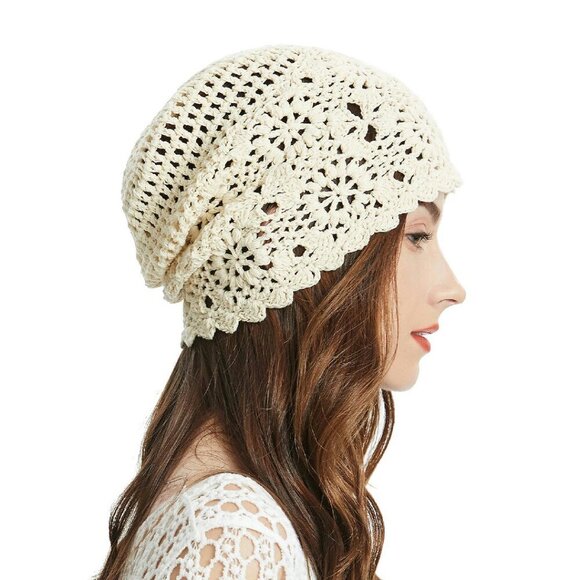 Accessories - Cotton Crochet Slouchy Beanie Handmade Knit Summer Skull Cap